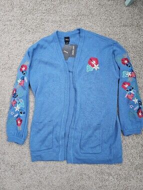 Disney Hot Topic Lilo & Stitch Embroidered Blue Cardigan, Size M, NWT